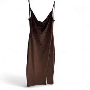 Guess Women's Midi Dress Sz Large Brown Cowlneck Going Out Cocktail Pencil fit